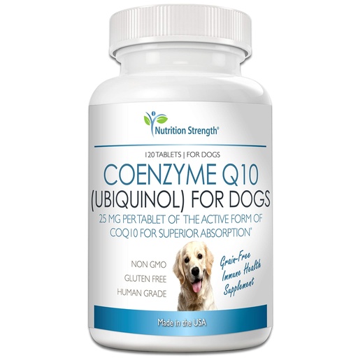 [BRSWGFI5A4FAI2TF] Coenzyme Q10 for Dogs Grain-Free Supplement, Ubiquinol - The Electron-Rich Form of CoQ10, Promotes Heart Health, Cognitive and Energy Support for Dogs, 120 Chewable Tablets
