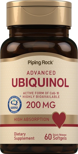 [BRSWIHYQBYCGOFTE] Piping Rock Ubiquinol 200mg | 60 Softgels | Active Form of CoQ10 | High Absorption Supplement | Non-GMO, Gluten Free