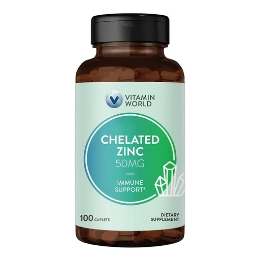 [BRSRGAITB4PWC3A6] Vitamin World Chelated Zinc 50 mg - 100 Caplets, High Potency & Well Absorbed Chelated Zinc Supplement, Supports Immune, Skin & Antioxidant Health, Gluten-Free, 100 Days Supply