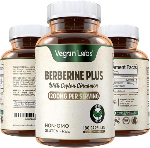 [BRSRMCYPPMHAKDTX] Vegan Labs Berberine HCL 1200MG cu Ceylon Organic Scorțișoară- 180 capsule Vegane- susține sănătatea generală și sistemul imunitar
