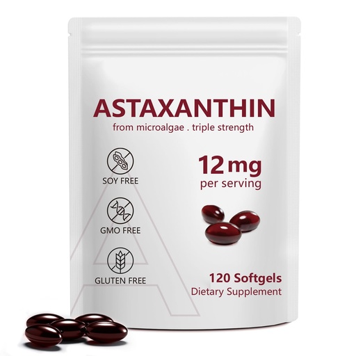[BRSREFABOV5G22YV] NenMaoKeNu Astaxanthin 12mg, Premium Astaxanthin Antioxidant Supplements with Antioxidant Activity, Supports Eye, Immune, Skin Health, Internal Circulation-120 Softgels