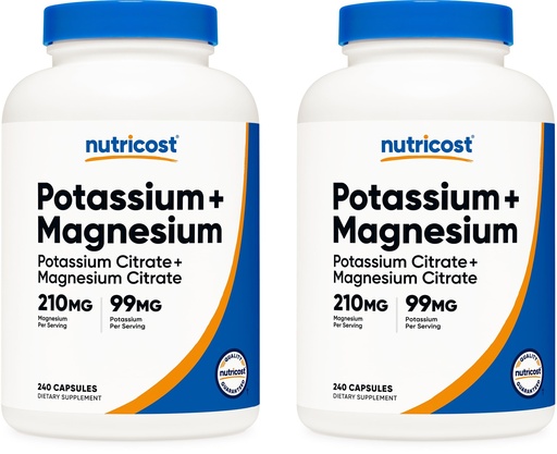 [BRSREAD6AEFWC3Y2] Nutricost Potassium (99 mg) Magnesium (210 mg) Citrates, 240 Capsules - Non-GMO, Gluten Free (Pack of 2)