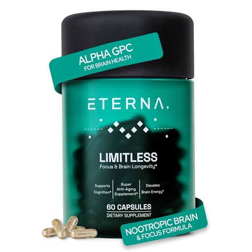 [BRSRAZAHAANGAADU] Eterna Limitless Nootropic Brain & Focus Supplement - Boosts Memory, Mental Clarity & Cognitive - with Alpha Gpc, L-Theanine, Choline, Rhodiola, Bacopa, Phosphatidylserine - 1 Month Supply