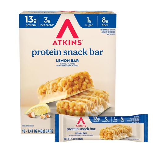 [BRSROGAOBADQ23YU] Atkins Lemon Flavored Snack Bar, High Protein Bar, Low Sugar and Low Carb, Keto Friendly Snack, Gluten Free, High in Fiber, Made with Real Almond Butter, 16 Count