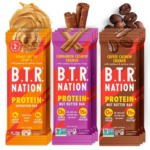 [BRSREZQFPNYRA3YU] B.T.R. Nation Vegan Keto Plant Based Protein & Fiber Bars - High Protein (Sampler Pack) | (9 Pack) | Low Carb & GF, Free of Sugar Alcohols, Dairy, Soy and Boosted with Powerful Superfoods!