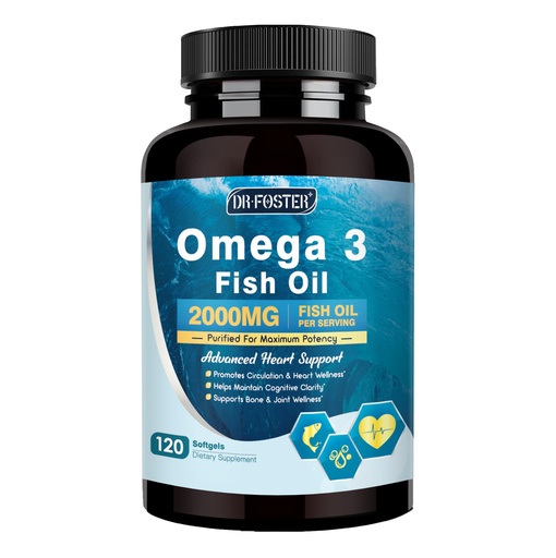 [BRSRE2YCCBYAIAYY] DRFOSTER Omega-3 Fish Oil 2000mg, High Content 1400mg Omega-3 with EPA & DHA, Easy-to-Swallow Softgels, Suppoets Heart, Brain, Immune Health, Non-GMO, 120 Softgels
