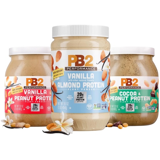 [BRSRA2T2BMCBAELO] PB2 Performance Protein Powder Bundle - 2 lbs Dutch Cocoa Peanut, 2 lbs Madagascar Vanilla Peanut, 1 lb Madagascar Vanilla Almond - Vegan, Non-GMO, Gluten-Free, Non-Dairy, High Protein [Pack of 3]