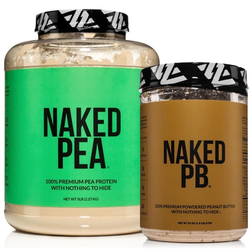 [BRSREAATCIFQYEQ2] NAKED Pea Protein Powder 5LB (76 Servings) PB Powdered Peanut Butter 1.5LB (45 Servings) – Vegan; Bulk; Non-GMO; Gluten Free; Soy Free