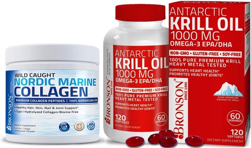 [BRSWYZQBOECQMDIY] Bronson Marine Collagen Peptides Hydrolyzed Protein Powder + Antarctic Krill Oil 1000 mg with Omega-3s EPA DHA