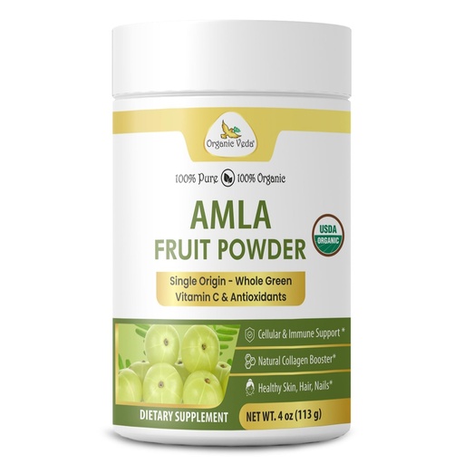 [BRSRGAALOADQGEQ7] Organic Veda Amla Powder 100% Pure Green Vitamin C & Antioxidants for Hair Growth, Cleansing, Digestion, Skin, Immune Health Support-Single Origin USDA Certified Organic Amla Fruit Powder-4 oz