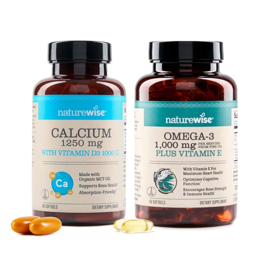 [BRSREFACOJ7BAD3U] [1] NatureWise Calcium 1250mg + D3 1000IU + Organic MCT Oil - 60 Softgels[30-Day Supply] + [1] Omega 3 Fish Oil 1000mg + Vitamin E - Wild-Caught - 60 Softgels[30-Day Supply]