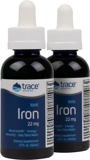 [BRSWIYYOOQMB4F36] Trace Minerals Ionic Iron, 22mg - Suplemento de Apoyo Energético con Magnesium & Iron - Ayuda Brain Health & Immune System Function - Gluten-Free Liquid Supplement - 1.9 fl oz (2 Pack) (92 Servings)