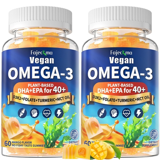 [BRSRGGL7AQFAAF3X] Vegan Omega 3 Gummies for Women Men 40+: 1280mg Algae Omega 3 Fatty Acid Supplements with DHA EPA Omega3 Vitamin D3 K2 Coq10 Zinc Support Brain Health - Adults Fish Oil Alternative (120Count)
