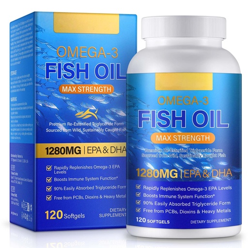 [BRSRAAA7C5YGEFY6] Fish Oil Omega 3 Supplements,Fish Oil Softgels Fatty Acids Including EPA and DHA for Women Men - 120 Softgels