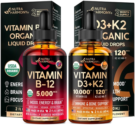 [BRSREZTRBBYAKFAU] NUTRAHARMONY Organic Vitamin B12 & Organic Vitamin D3 K2 Drops