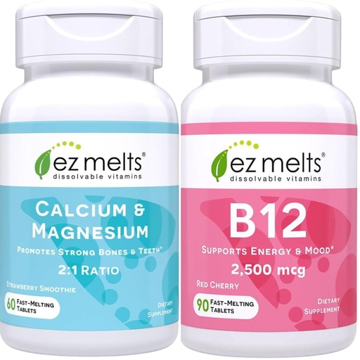 [BRSRACYYOIFBSE3D] EZ Melts B12 Sublingual Vitamin and Dissolveable Calcium and Magnesium Supplement Bundle
