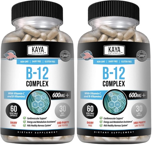 [BRSRGFIFBMPAM2D6] Kaya Naturals B-12 Complex | Multivitamin Supplement for Women & Men | Energy and Metabolism Booster | Vitamin Supplement with Biotin, Choline, Inositol, Folate, and Vitamin C – 60 Count (Pack of 2)