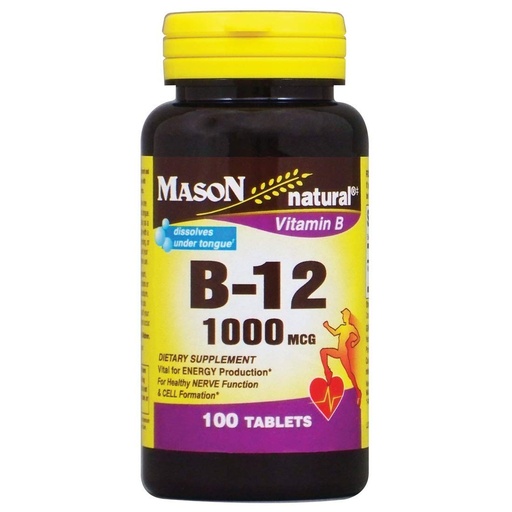 [BRSWGZIPOENROGY3] Mason Natural Vitamin B-12, 1000mcg, 100 Tablets Per Bottle (Pack of 4)
