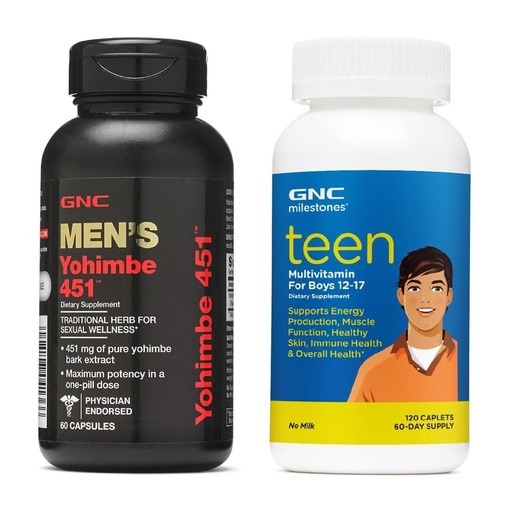 [BRSRGBAZAQBGY3QU] GNC Men’s and Teen Boys Wellness Bundle (2 Items): Men’s Yohimbe 451 (60 Capsules) & Milestones Teen Multivitamin for Boys 12-17 (120 Caplets)