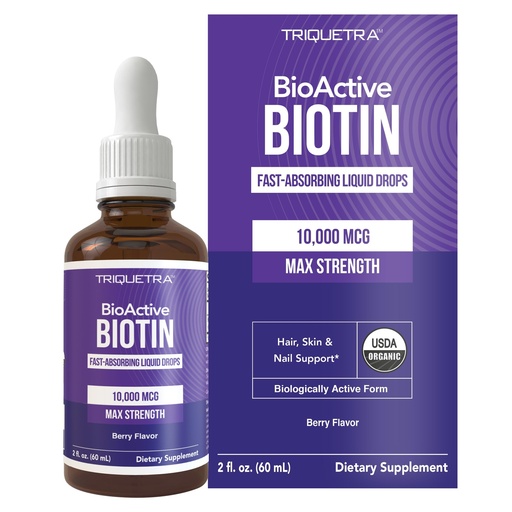 [BRSRAHQKDMBRUADB] Liquid Biotin 10,000mcg Drops for Women – Organic USP Grade Dietary Supplement – High-Absorption Formula – Supports Healthy Hair, Skin & Nails – Natural Berry Flavor – 180 Servings, 2 oz