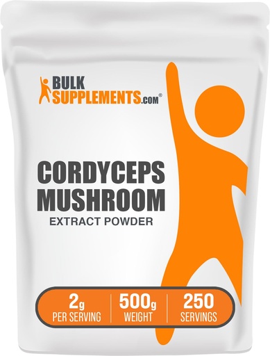[BRSWKHQRCQOREETD] BulkSupplements.com Cordyceps Mushroom Extract Powder - Cordyceps Sinensis, Mushroom Supplement - Vegan & Gluten Free, 2g per Serving, 500g (1.1 lbs) (Pack of 1)