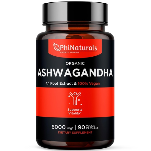[BRSWGZAYDMCWYGQY] PhiNaturals Organic Ashwagandha Root Extract in Vegan Capsules Ashwaganda Supplement for Men and Women with 1500 Mg Per Serving 30 Servings - 500mg Per Vegan Capsule 90 Count