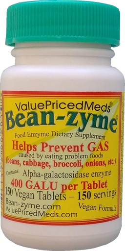 [BRSWIYQKCIIG2HDG] Bean-Zyme Gas Relief for Adults Extra Strength (150 ct) is 400 GAUL per Tablet Alpha Galactosidase, Vegan, Cost Less, Digestive Enzyme Dietary Supplement Natural Food Enzyme