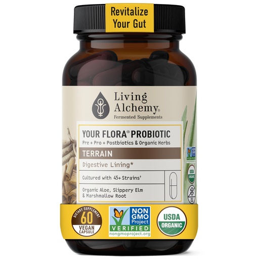 [BRSWYZI5BMHGAEY2] Your Flora Probiotic Terrain – Non-GMO Probiotics with Fermented Soybean, Aloe Vera, & Slippery Elm for Gut Balance & Digestion – Prebiotics, Postbiotics, Digestive Enzymes – Living Alchemy, 60 Pcs