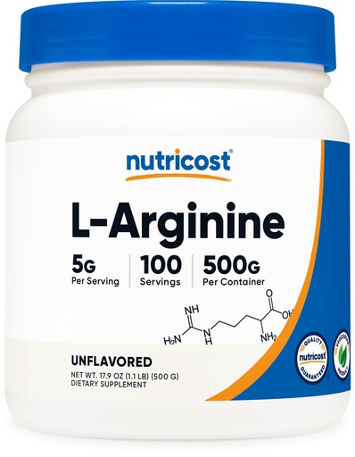 [BRSWIBIACAPAMFL2] Nutricost L-Arginine Powder 500 Grams (1.1lbs) - Pure L-Arginine Powder - 5000mg Per Serving; 100 Servings