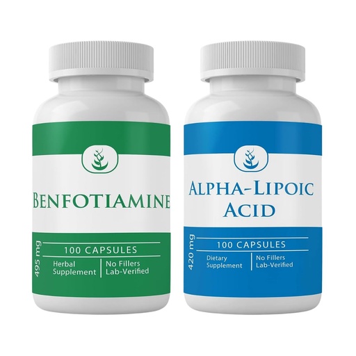 [BRSROGQCCNYQ4ALZ] PURE ORIGINAL INGREDIENTS Benfotiamine and Alpha-Lipoic Acid Bundle, 100 Capsules Each, Always Pure, No Additives or Fillers, Lab Verified