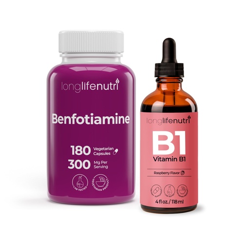 [BRSREEL6BENWYAL6] Benfotiamine 300 mg 180 Veg Caps + Liquid Vitamin B1 Drops (4 fl oz) Bundle - Dual Action Thiamine for Energy & Nerve Health - 6 Month Supply, Fast Absorption, Vegan, Lab - Made is USA Tested