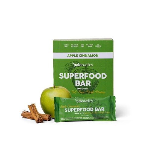 [BRSREZL4CEAQIELJ] Paleovalley Superfood Bars – Apple Cinnamon– 12 Pack – 9g Protein per Bar – Gluten-Free, Grain-Free, Paleo, Non-GMO – On-the-Go Snack