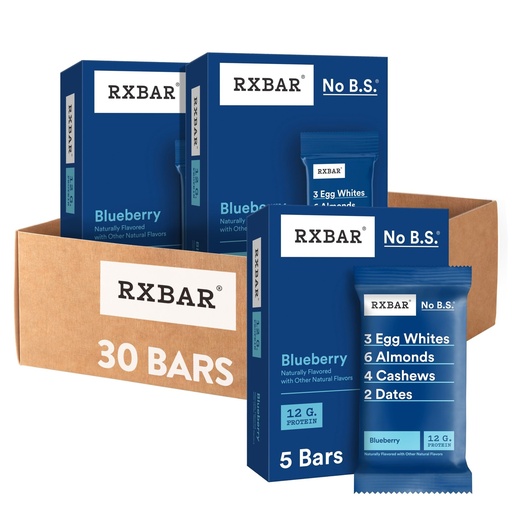 [BRSRMGQRAUOQODYZ] RXBAR Protein Bars, 12g Protein, Gluten Free Snacks, Blueberry (6 Boxes, 30 Bars)