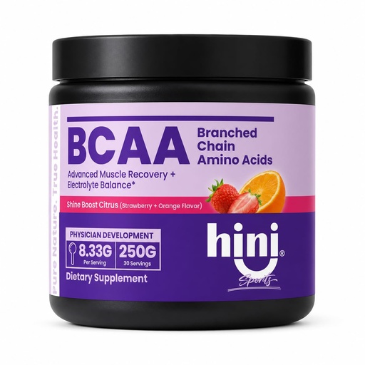 [BRSRYYAFOZYR6A32] HINI BCAA Powder, 2:1:1 Branched Chain Amino Acids with Electrolytes, 6000mg BCAA Blend, L-Leucine, L-Isoleucine & L-Valine, Strawberry Orange Flavor, 250g, 30 Servings