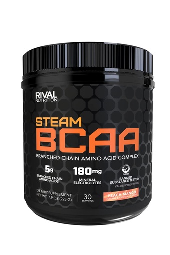 [BRSRMYICCIARYALK] Rival Nutrition Steam BCAA I 30 Servings I 5g Branched Chain Amino Acids and 180mg Electrolytes Per Serving I Recovery and Hydration Support for Men & Women I Instantized Powder (Peach Mango)