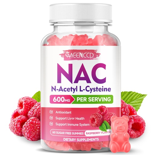 [BRSRACD3AQFBUFLZ] MEENCCD NAC Gummies, N Acetyl Cysteine 600mg, NAC Supplement for Antioxidants & Immune Support, Sugar-Free, Natural Raspberry Flavor, 60 Count