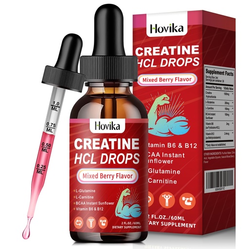 [BRSROAIPB4BB4H3U] Creatine HCL Liquid Drops for Men & Women, Creatine Hydrochloride with L-Carnitine, L-Glutamine, BCAA, Vitamin B12 & B6 for Muscle Growth & Recovery-Vegan, Mixed Berry Flavor Flavor, 2 Fl Oz