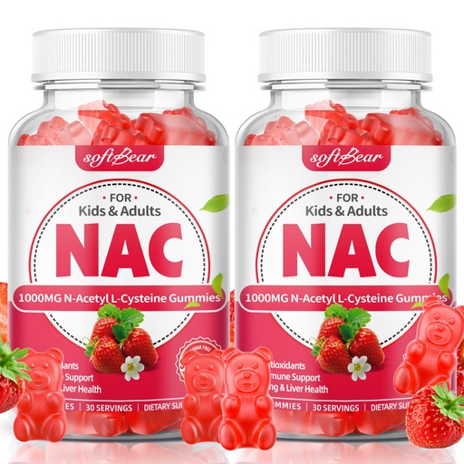 [BRSREYYNO4IGYGQY] softbear 2 Pack NAC Gummies for Kids & Adults, NAC Supplement 1000mg N Acetyl Cysteine Supports Lung & Liver Health, Antioxidants & Immune System, Strawberry Flavor 120 Count