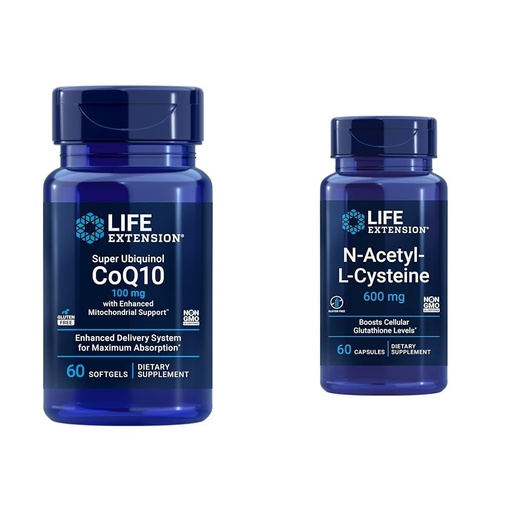 [BRSROBL3DN7AYCIU] Life Extension Super Ubiquinol CoQ10 with Enhanced Mitochondrial Support & N-Acetyl-L-Cysteine (NAC), Immune, Respiratory, Liver Health, NAC 600 mg