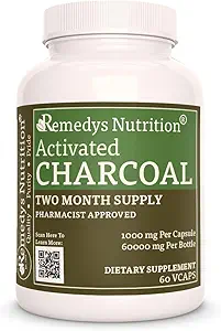 [BRSWYZIFCIOR43YY] Remedy's nutrition Activated Charcoal | 1,000 mg, 60 Vegan Capsules Dietary Supplement