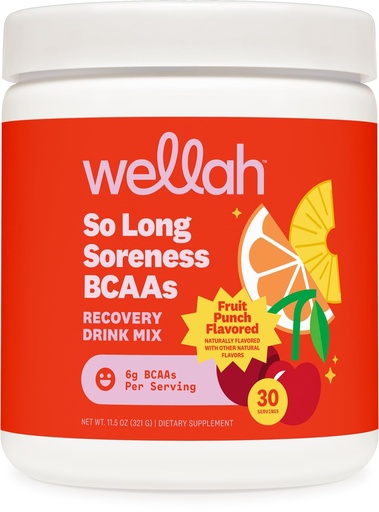 [BRSRAAQ3A4CQGAL4] Wellah BCAAs (Fruit Punch Flavored) 30 Servings - BCAA Powder with Hydration Complex