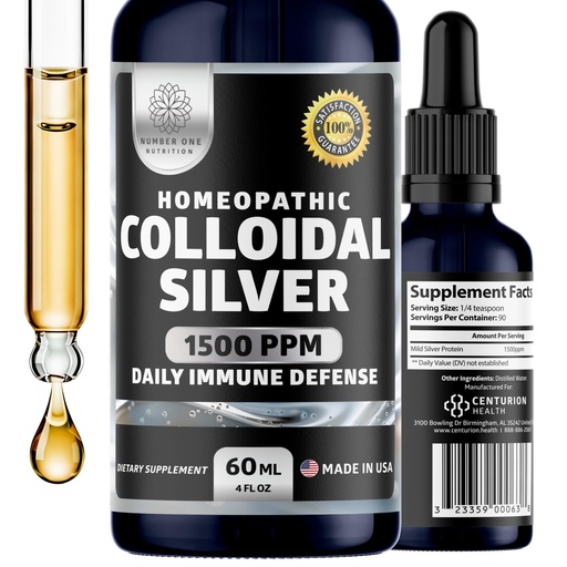 [BRSREHYCO5YRSFI7] Premium Immune Defense Liquid Drops Supplement, Homeopathic High-Grade Mild Silver Protein, 1500PPM, 4 FL OZ