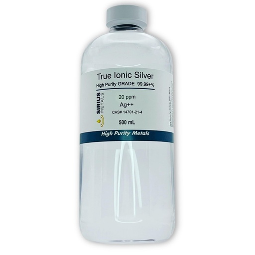 [BRSWGZABAFYQG2TG] True Ionic Colloidal Silver (20ppm) - 500 mL in Clear BPA Free Plastic Bottle