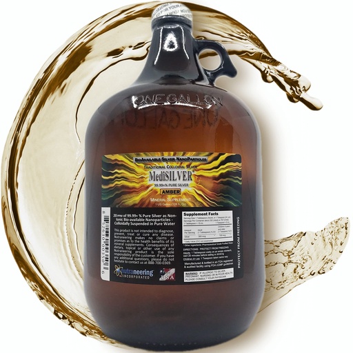 [BRSRMYAHBYPW2CDH] MediSILVER Amber Immunity Booster Traditional True Colloidal Silver AgNP Nutrient - 1 Gallon in Amber Glass Jug
