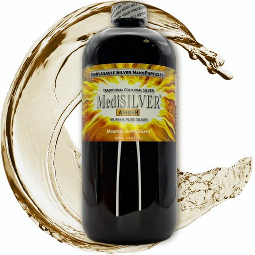 [BRSW2BI5BZYWOEL7] MediSILVER Amber Traditional Colloidal Silver Dietary Supplement - 500 mL (16.9 Fl Oz) in Amber BPA-Free Plastic Bottle