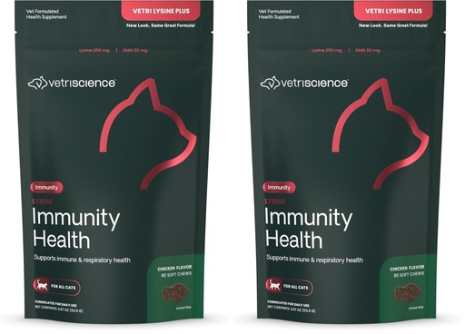 [BRSRGGQNOIJQ2ALO] VetriScience Lysine Immunity Health Chews, 250 mg Lysine Plus Immune Supplement for Cats and Kittens with Allergies, Sneezing, Runny Nose and Watery Eyes, Chicken,90 Count (Pack of 2)