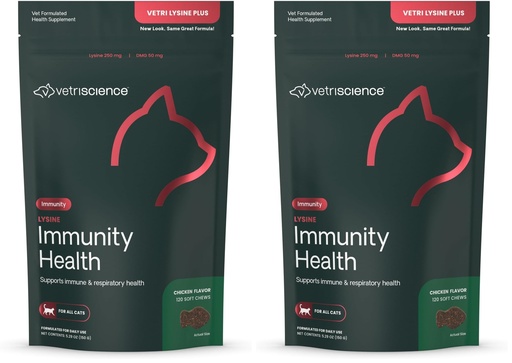 [BRSRGGQNO56W2HTP] VetriScience Lysine Immunity Health Chews, 250 mg Lysine Plus Immune Supplement for Cats and Kittens with Allergies, Sneezing, Runny Nose and Watery Eyes, Chicken, 120 Count (Pack of 2)