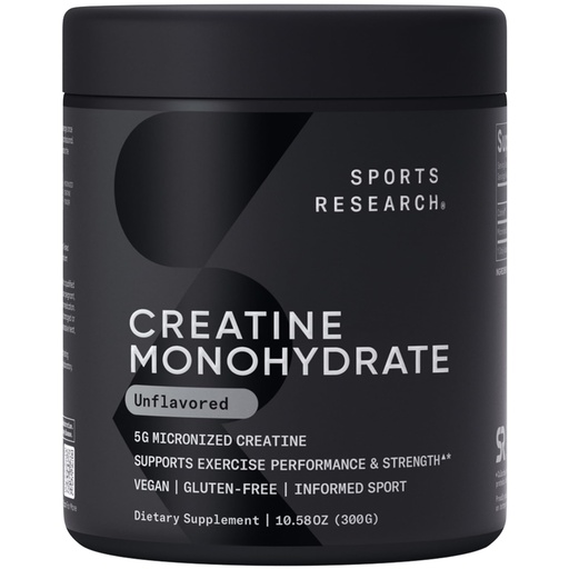 [BRSROEIDDF5WAYLX] Sports Research Creatine Monohydrate - Gain Lean Muscle, Improve Performance and Strength and Support Workout Recovery - 5 g Micronized Creatine - 10.58 oz