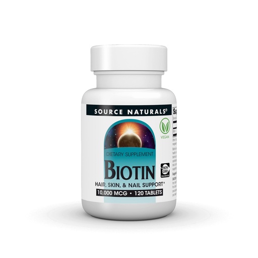 [BRSWICYPOIJRSCLE] Source Naturals Biotin, Hair, Skin, and Nail Support*, 10,000 mcg - Non-GMO - 120 Tablets