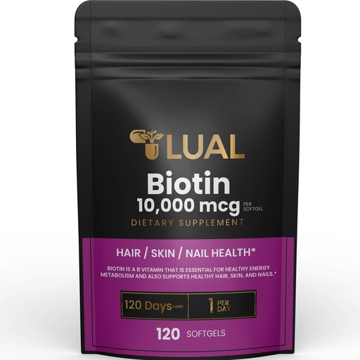 [BRSRAHYZCMCGOET2] LUAL Biotin 10,000 mcg Hair Skin and Nails Biotin Hair/Skin/Nail Health 10,000 mcg - 120 SoftGels